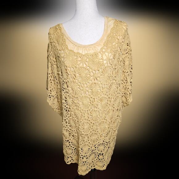Dress Barn Mustard Yellow Crochet Scoop Neck Tunic Top Open Knit Size 2x - Picture 4 of 14